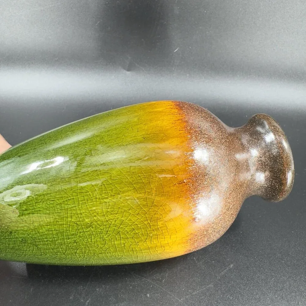 Bombay Ceramic Vase‎ Vessel With Shiny Crystalline Glaze Multicolor Pottery Vase